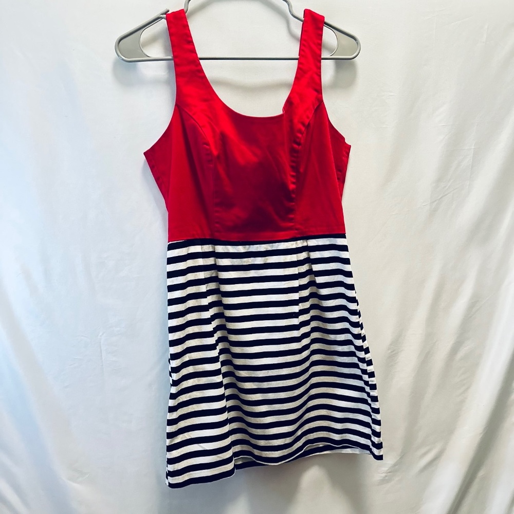 CHARLOTTE ROUSE  Retro Mod Style Mini Dress blk & wht Sriped  Size  Large